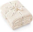 Snuggle Sac Cream Waffle Throw Blanket for Couch Bed Sofa 50x60 inches, Reversible Beige Blanket Microfiber Fluffy Fuzzy Cozy Knit Soft Throws for Women Mothers Birthday Gifts by CozyNest Decor