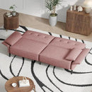 89” Futon Sofa Bed, Velvet Fabric Futon Couch Bed with 2 Square Pillows, Convertible Sleeper Sofa with Adjustable Backrest& Armrests, Modern Loveseat Sleeper for Living Room, Bedroom, Pink