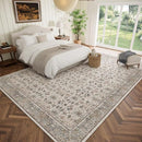 Washable 10x14 Area Rugs for Living Room, Boho Non-Slip Silicone Backing Rugs for Bedroom Dining Room Office, 0.3" Neutral Oriental Throw Carpet with 0.16" Cushioning Pad, Cream/Multi by TinyTreasures Baby Boutique