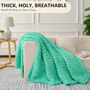 L'AGRATY Chunky Knit Blanket Throw: 50''x60'' Chenille Chunky Knitted Throw Blanket for Bed Couch - Handmade Thick Big Cable Knit Blanket - Large Crochet Rope Blanket for Home Decor(Aqua) by CozyNest Decor
