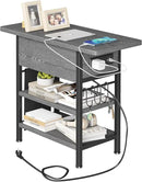 End Table with Charging Station, Flip Top Nightstand with USB Ports and Outlets,Couch Side Table with Fabric Bag and Hooks, Bedside Table for Space Saving, Living Room, Bedroom (Grey) by CozyNest Decor