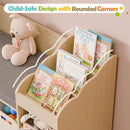 MU Kids Bookshelf with Reading Nook, Wooden Toy Storage Organizer with Chalkboard and Bench, Kids Reading Nook for Boys & Girls, Toddler Toy Shelf for Bedroom, Nursery, Playroom, Natural Oak by TinyTreasures Baby Boutique