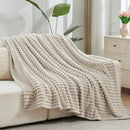 NEWCOSPLAY Super Soft Throw Blanket Linen Premium Silky Flannel Fleece 3D Ribbed Jacquard Lightweight Bed Blanket All Season Use (Linen Ribbed, Throw(50"x60")) by CozyNest Decor
