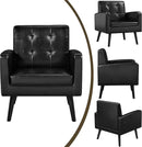 Yaheetech Mid-Century Accent Chairs, PU Leather Modern Upholstered Living Room Chair, Cozy Armchair Button Tufted Back and Wood Legs for Bedroom/Office/Cafe Black 2PCS by CozyNest Decor