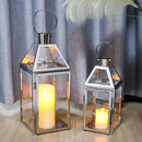 TRIROCKS Set of 2 Stainless Steel Decorative Lanterns 13"&10" H Metal Candle Holders with Tempered Glass for Home Decor Living Room Parties Events Tabletop Indoors Outdoors(Silver) by CozyNest Decor
