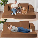 Folding Bean Bag Chair for Adults,3-in-1 Bean Bag Couch Faux Fur Floor Sofa Large Beanbag Convertible Bean Bag Sofa Bed with Pillow in Bedroom,Living Room,Apartment(Queen,Caramel) by CozyNest Decor