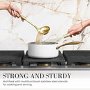 Styled Settings White and Gold Kitchen Utensils Set - 15-Piece BPA free, Non-Scratch, Utensils Set Includes White Silicone Cooking Utensils and Measuring Cups and Spoons by CozyNest Decor