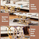 GiftGo Rustic Coffee Table with Storage Modern 3 Tier Center Living Room Table Faux Marble Wooden Rectangle Cocktail Tea Table for Office Bedroom Elegant Full Moon Design (White Gold, L-47) by CozyNest Decor