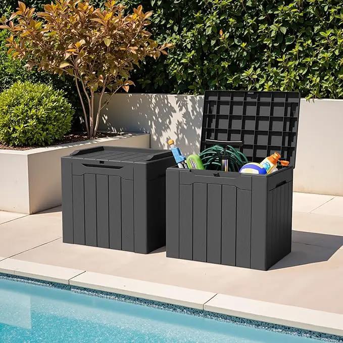 Greesum 31 Gallon Deck Box for Outside, All Weather Outdoor Storage Boxes for Patio Furniture Set, Package Delivery Box,Garden Tools, Gray(Set of 2), photo 2 of 7
