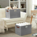 3-Pack Foldable Fabric Storage Bins with Durable PU & Metal Handles, Collapsible Storage Baskets for Shelves, Home Storage, Closet Organizers, Living Room(17"x11.8"x11.8", Grey) by CozyNest Decor