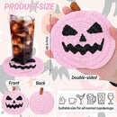 Whaline Halloween Pumpkin Cotton Coasters Pink Pumpkin Face Handmade Braided Drink Coasters Absorbent Cup Mats for Trick or Treat Party Home Table Decor, Set of 4 by CozyNest Decor