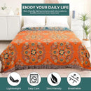 Throw Blanket for Couch Bed Chair,100% Cotton Soft Lightweight Blanket Rustic Quilt -Orange Floral Printed Farmhouse Decor Bed All Season Blankets,90"×98" by CozyNest Decor