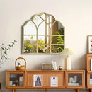 Window Mirror Pane Scalloped, Wide Arched Gold Mirrors Decorative, Cathedral Arch Wall Decor with Metal Windowpane Grid for Mantle Entryway Fireplace Hallway Living Room by CozyNest Decor