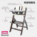 Abiie Beyond Junior Wooden High Chair with Tray - Adjustable and Convertible High Chair for Babies and Toddlers - 6 Months to 250 Lb - Water Resistant - Mahogany Wood/White Cushion by TinyTreasures Baby Boutique