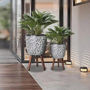 2 Set Plant Pot with Stand 10 & 12 inches, Mid-Century Large Planter with Legs for Indoor Plants, Boho Print Standing Plant Pot with Drainage Plug for Monstera, Herb, Succulent Flower Pot by CozyNest Decor