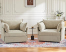 Oversized Accent Chair, Upholstered Modern Sofa Chair with Removable Backrest & Detachable Cover, 24.5" Deep Seat Large Reading Armchair for Living Room Bedroom Office - Chenille Beige Set of 2 by CozyNest Decor