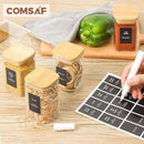 ComSaf 12Pcs Glass Spice Jars with Bamboo Lid, 8oz Airtight Square Containers with 275 Black Lables, Empty Seasoning Jars for Spice Salt Sugar by CozyNest Decor