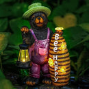 Solar Adorable Bear Garden Statue with Beehive and Lantern - “Bee Happy” Resin Outdoor Decoration for Yard, Patio, or Home Decor by CozyNest Decor