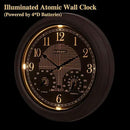 CLXEAST 18 Inch Farmhouse Illuminated Outdoor Atomic Wall Clock with Thermometer & Hygrometer Combo, Night Lighted Wall Clock with Smart Sensor, Weather Stations,Brushed Grey Oak Finish by CozyNest Decor