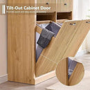 Modern Double Tilt-Out Trash Cabinet, 20 Gallon Fluted Laundry Hamper Cabinet with 2 Drawers, Wooden Hidden Garbage Can Cabinet with Storage Basket for Kitchen & Living Room, Natural Oak by CozyNest Decor