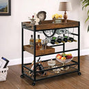 Bar Cart for The Home, 3 Tire Industrial Rolling Serving Cart on Lockable Wheels, Alcoholic Beverage Trolley with 2 Removable Trays, Wine Rack and Glass Holder for Indoor, Outdoor by CozyNest Decor