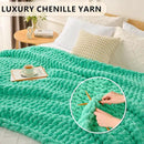 L'AGRATY Chunky Knit Blanket Throw: 50''x60'' Chenille Chunky Knitted Throw Blanket for Bed Couch - Handmade Thick Big Cable Knit Blanket - Large Crochet Rope Blanket for Home Decor(Aqua) by CozyNest Decor