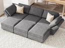 Belffin Terry Fabric Modular Sectional Sleeper Sofa Bed with Storage Convertible Sectional Couches for Living Room 6 Seaters Dark Grey Modular Sofa by CozyNest Decor