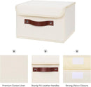 ANMINY 2PCS Storage Bins with Lid PU Leather Handles Storage Boxes PP Plastic Board Decorative Foldable Lidded Cotton Linen Fabric Home Cubes Baskets Closet Organizer Containers - Beige, Small Size by TinyTreasures Baby Boutique