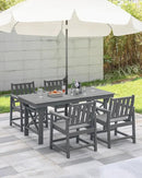 HDPE Outdoor Dining Set of 6, Patio Dining Table Set with 4 Chairs and 1 Bench, 6 Pieces HDPE Dining Set with Umbrella Hole, Outdoor Furniture Sets for Deck, Poolside, Garden, Smoke Gray by CozyNest Decor
