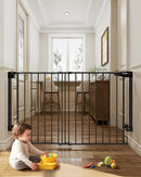Cumbor 31.6-48" No Bottom Bar Baby Gate for Stairs, 2-in-1 Auto Close Dog Gate Indoor, Hardware Mounted Pet Gate for Doorways with Large Walk Thru Door, Child-Proof Safety Gate for Kids (Black) by TinyTreasures Baby Boutique