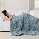 WESHIONGOO Chunky Knit Blanket Throw 40"×40" Knitted Throw Blankets for Couch Bed Fluffy Soft Blanket with Jumbo Chenille Yarn Thick 100% Handmade (Dusty Blue) by CozyNest Decor