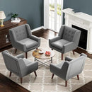 HUIMO Accent Chairs Set of 4, Upholstered Button Tufted Armchair, Linen Fabric Sofa Chairs for Bedroom, Living Room, Mid Century Modern Comfy Reading Chair (4, Light Grey) by CozyNest Decor