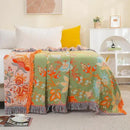 Boho Fall Throw Blanket for Bed，100% Ultra Cotton Soft Breathable Bed Throw Floral Printed Farmhouse Decor Rustic Bed Throws for Couch Sofa Quilt 90" x 98"-Orange& Sage Green by CozyNest Decor
