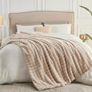 NEWCOSPLAY Faux Fur Queen Blanket Linen Bubble Blanket Thick Warm Soft for Couch Sofa Bed 550GSM (Linen, Queen(90"x90")) by CozyNest Decor