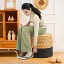 Wimarsbon 18'' Ottoman Pouf, Natural Braided Poof, Rustic Handweave Lounge Pouffe, Boho Footrest Stool for Bedroom, Accent Table for Living Room (Storage - 18inch Cattail+Black Corn Husk L) by CozyNest Decor