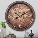 CLXEAST 24 Inch Large Wall Clock with Moving Gears, Industrial Clocks with World Map Dial, Oversized Cool Wall Clock for Living Room Decor,Oil Rubbed Bronze Brown by CozyNest Decor