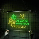 LIGHT UP LUXE Always Happy Hour Neon Sign, Bar Sign for Home Bar, Palm Tree & Sun Wall Decor, Summer Vibes Neon Light for Patio and Poolside by CozyNest Decor