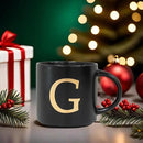 COLLECTIVE HOME - Monogram Ceramic Mugs, 15 oz Golden Initial Black Coffee Cups, Elegant Alphabet Tea Mugs, Elegant Personalized Mug with Gift Box, Unique Mug with Double Side Capital Lette (G) by CozyNest Decor