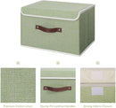 ANMINY 4PCS Storage Bins with Lid PU Leather Handles Storage Boxes PP Plastic Board Decorative Foldable Lidded Cotton Linen Fabric Home Cubes Baskets Closet Organizer Containers - Green, Large Size by TinyTreasures Baby Boutique
