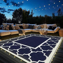 GENIMO 6' x 9' Outdoor Rug Waterproof for Patio Decor, Foldable Reversible Plastic Straw Area Rugs Mat with String Light, Led Carpet for Camper, Rv, Deck, Porch, Picnic, Beach, Balcony, Blue & White by CozyNest Decor