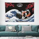 Houselerax Japanese Koi Fish Tapestry, Yin Yang Big Wave Red Cherry Blossom Tapestries Wall Hanging for Bedroom Living Room Office Decor 60"x40" by CozyNest Decor