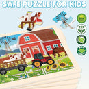 4-in-1 Farm Wooden Puzzles for Kids Ages 4-6, 24 PCS Wooden Jigsaw Puzzles for Toddlers Ages 2-4, Preschool Educational Puzzles Boards Toys Gifts for 3 4 5 6 Boys Girls by TinyTreasures Baby Boutique