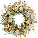 idyllic 20 Inches Spring Summer Front Door Wreath, Yellow and White Daisies Flowers, Ear of Wheat, Green Leaves Wreath for Front Door by CozyNest Decor