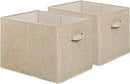 SIMPLE HOUSEWARE 15 x 13 Inch Collapsible Fabric Storage Bin with Handles, 2 Pack, Beige by CozyNest Decor