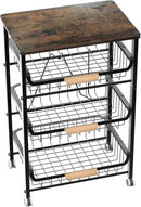 4-Layer Fruit Basket Kitchen Food Organizer and Rack, Stackable Storage Cart with Desktop, Pull-Out Hollow Metal Basket, Sliding Out Storage (Black 4-Layer Rack) by CozyNest Decor