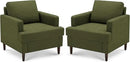 Mid-Century Accent Chair,Modern Linen Fabric Armchair for Living Room,Comfy Upholstered Reading Accent Chairs for Bedroom,Single Sofa Chair with Wood Legs (Green, 2 Pack) by CozyNest Decor