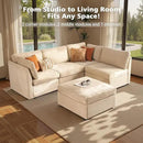 Modular Sectional Sofa, 130.7" L Shaped Couch Set for Living Room, 4-Seater Comfy Cloud Couches with Movable Ottoman, DIY Combination, Plush Corduroy, Beige by CozyNest Decor