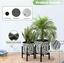 10 & 12 Inches Plant Pot with Stand Set of 2, Decorative Palm Leaves Printing Planter with Holder, Garden Pot for Snake Plant, Monstera, Houseplants - Indoor Outdoor Flower Pots with Drainage Holes by CozyNest Decor