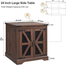 JXQTLINGMU Farmhouse End Table, 24" Large Sofa Side Table with Charging Station, Mesh Barn Door, and Adjustable Storage Shelf, Rustic Wood Square Nightstand for Living Room, Bedroom, Office, Brown by CozyNest Decor
