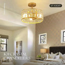 12” 3-Light Modern Crystal Chandeliers Gold Dinning Room Light Fixture, Round Pendant Light Kitchen Island Chandelier, Flush Mount Ceiling Light for Living Room Entryway Bedroom Foyer by CozyNest Decor